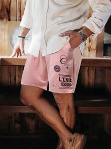 Manfinity EMRG Men Letter Graphic Drawstring Waist Shorts - Pink - View 6