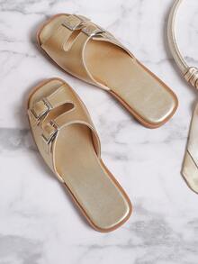 Chicas 1 par Sandalias con diseño de hebilla anti deslizante para verano - Dorado - Ver 3