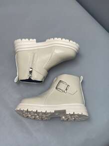 1雙女孩拉鍊和搭扣裝飾靴子適用於戶外 - 米色 - 查看 1