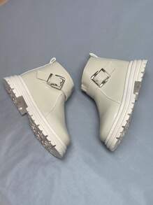 1雙女孩拉鍊和搭扣裝飾靴子適用於戶外 - 米色 - 查看 4