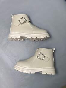 1雙女孩拉鍊和搭扣裝飾靴子適用於戶外 - 米色 - 查看 5