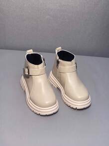 1雙女孩拉鍊和搭扣裝飾靴子適用於戶外 - 米色 - 查看 8