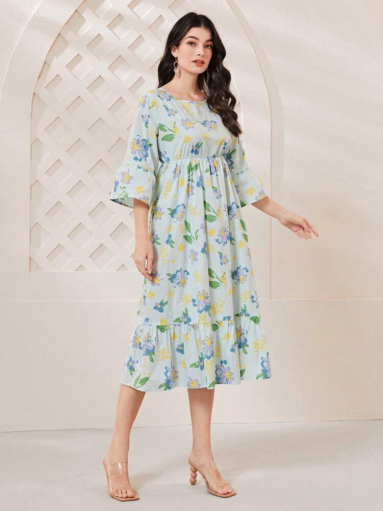 Mulvari Elegant Bloemen Volledig geprint Jurk Geribd - Veel kleurig - Bekijken 3