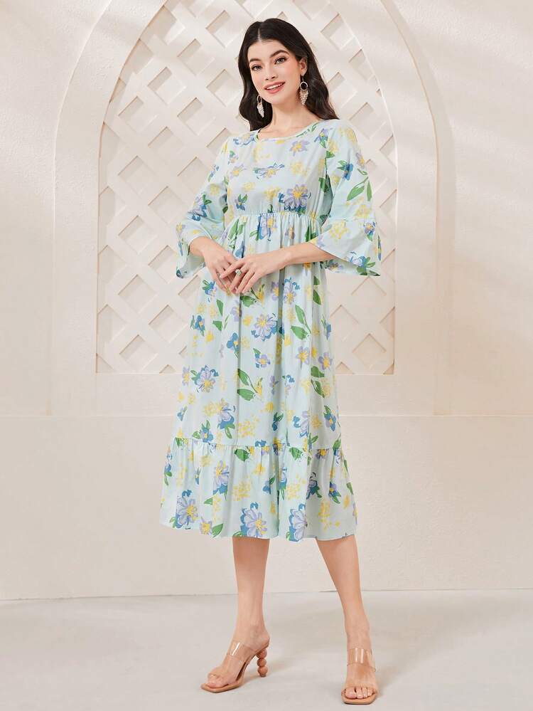 Mulvari Elegant Bloemen Volledig geprint Jurk Geribd - Veel kleurig - Bekijken 4