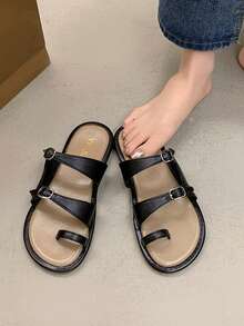 1 par de sandalias de tira antideslizantes con decoración de hebilla para niñas para el verano - Negro - Ver 2