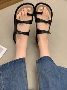 1 par de sandalias de tira antideslizantes con decoración de hebilla para niñas para el verano - Negro - Ver 3