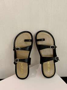 1 par de sandalias de tira antideslizantes con decoración de hebilla para niñas para el verano - Negro - Ver 4