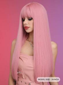 Pelo Largo, Recto Y Con Flequillo - Rosa - Ver 2