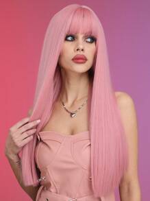 Pelo Largo, Recto Y Con Flequillo - Rosa - Ver 3
