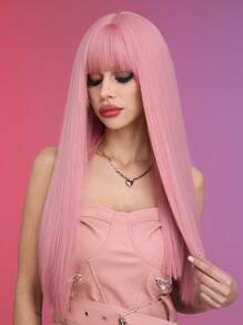 Pelo Largo, Recto Y Con Flequillo - Rosa - Ver 4