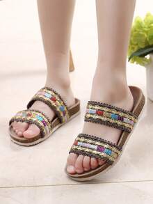 Chicas Zapatillas de color combinado con tira doble para verano - Multicolor - Ver 2