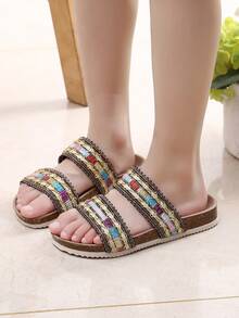 Chicas Zapatillas de color combinado con tira doble para verano - Multicolor - Ver 3