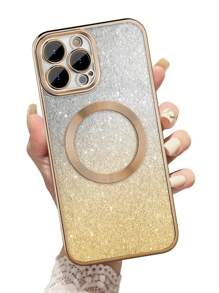 Hadaasi Gold Electroplated Magnetic Gradient Rhinestone Paper Brushed Space Case With Built-In Lens Protector, Ultra-Thin Phone Case Compatible With Apple 17E/17Pro/17ProMax/Air/17/16Pro/16ProMax/16Plus/16/15Pro/15ProMax/15Plus/15/14Pro/14ProMax/14Plus/14/13Pro/13ProMax/13/12Pro/12ProMax/12/11ProMax/11/11Pro/XSMax/XR/XS And Galaxy S24Ultra/S24Plus/S24/S23Ultra/S23Plus/S23/S22Ultra/S22Plus/S22 - Gold - View 3