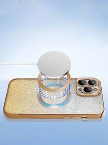 Hadaasi Gold Electroplated Magnetic Gradient Rhinestone Paper Brushed Space Case With Built-In Lens Protector, Ultra-Thin Phone Case Compatible With Apple 17E/17Pro/17ProMax/Air/17/16Pro/16ProMax/16Plus/16/15Pro/15ProMax/15Plus/15/14Pro/14ProMax/14Plus/14/13Pro/13ProMax/13/12Pro/12ProMax/12/11ProMax/11/11Pro/XSMax/XR/XS And Galaxy S24Ultra/S24Plus/S24/S23Ultra/S23Plus/S23/S22Ultra/S22Plus/S22 - Gold - View 5