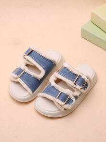 Chicas Zapatillas con diseño de hebilla ribete crudo para verano - Azul - Ver 1