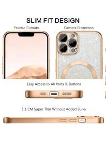 Hadaasi Gold Electroplated Magnetic Gradient Rhinestone Paper Brushed Space Case With Built-In Lens Protector, Ultra-Thin Phone Case Compatible With Apple 17E/17Pro/17ProMax/Air/17/16Pro/16ProMax/16Plus/16/15Pro/15ProMax/15Plus/15/14Pro/14ProMax/14Plus/14/13Pro/13ProMax/13/12Pro/12ProMax/12/11ProMax/11/11Pro/XSMax/XR/XS And Galaxy S24Ultra/S24Plus/S24/S23Ultra/S23Plus/S23/S22Ultra/S22Plus/S22 - Gold - View 7