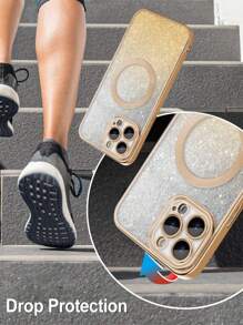 Hadaasi Gold Electroplated Magnetic Gradient Rhinestone Paper Brushed Space Case With Built-In Lens Protector, Ultra-Thin Phone Case Compatible With Apple 17E/17Pro/17ProMax/Air/17/16Pro/16ProMax/16Plus/16/15Pro/15ProMax/15Plus/15/14Pro/14ProMax/14Plus/14/13Pro/13ProMax/13/12Pro/12ProMax/12/11ProMax/11/11Pro/XSMax/XR/XS And Galaxy S24Ultra/S24Plus/S24/S23Ultra/S23Plus/S23/S22Ultra/S22Plus/S22 - Gold - View 8