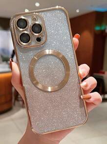 Hadaasi Gold Electroplated Magnetic Gradient Rhinestone Paper Brushed Space Case With Built-In Lens Protector, Ultra-Thin Phone Case Compatible With Apple 17E/17Pro/17ProMax/Air/17/16Pro/16ProMax/16Plus/16/15Pro/15ProMax/15Plus/15/14Pro/14ProMax/14Plus/14/13Pro/13ProMax/13/12Pro/12ProMax/12/11ProMax/11/11Pro/XSMax/XR/XS And Galaxy S24Ultra/S24Plus/S24/S23Ultra/S23Plus/S23/S22Ultra/S22Plus/S22 - Gold - View 9