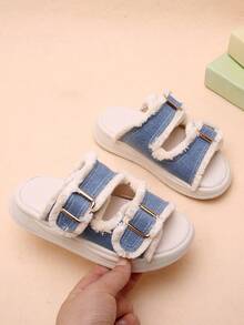 Chicas Zapatillas con diseño de hebilla ribete crudo para verano - Azul - Ver 3