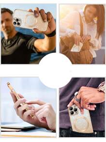 Hadaasi Gold Electroplated Magnetic Gradient Rhinestone Paper Brushed Space Case With Built-In Lens Protector, Ultra-Thin Phone Case Compatible With Apple 17E/17Pro/17ProMax/Air/17/16Pro/16ProMax/16Plus/16/15Pro/15ProMax/15Plus/15/14Pro/14ProMax/14Plus/14/13Pro/13ProMax/13/12Pro/12ProMax/12/11ProMax/11/11Pro/XSMax/XR/XS And Galaxy S24Ultra/S24Plus/S24/S23Ultra/S23Plus/S23/S22Ultra/S22Plus/S22 - Gold - View 10