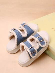 Chicas Zapatillas con diseño de hebilla ribete crudo para verano - Azul - Ver 4