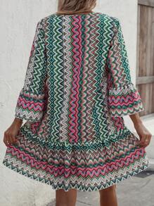 Swim Lushoire 滿版印花喇叭袖荷葉邊罩衫連衣裙