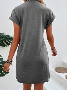 SHEIN LUNE Solid Batwing Sleeve Tee Dress - Light Grey - View 2
