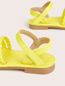 女孩編織設計踝帶平底涼鞋適合夏天 - 黃色 - 查看 2