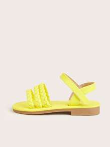女孩編織設計踝帶平底涼鞋適合夏天 - 黃色 - 查看 3