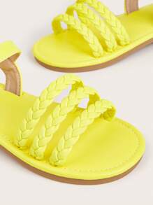 女孩編織設計踝帶平底涼鞋適合夏天 - 黃色 - 查看 5