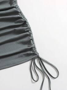 SHEIN Unity Solid Drawstring Ruched Side Bodycon Dress - Grey - View 4