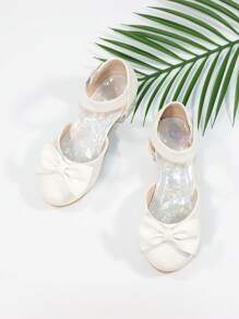 Girls Bow Decor Chunky Heeled Ankle Strap Pumps For Outdoor - White - View 1