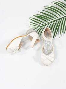 Girls Bow Decor Chunky Heeled Ankle Strap Pumps For Outdoor - White - View 3