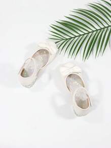 Girls Bow Decor Chunky Heeled Ankle Strap Pumps For Outdoor - White - View 4