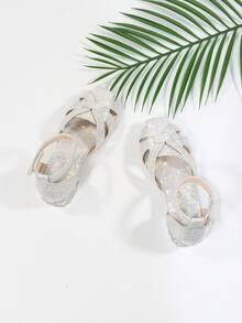 Girls Braided Design Chunky Heeled Ankle Strap Sandals For Summer - Multicolor - View 4