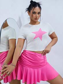 SHEIN ICON 大碼星星印花短款T恤 - 白色 - 查看 4