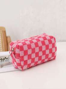 化妆包，1 件 2 种颜色格子化妆包旅行化妆品收纳包粉色棋盘化妆包收纳化妆品收纳化妆盒