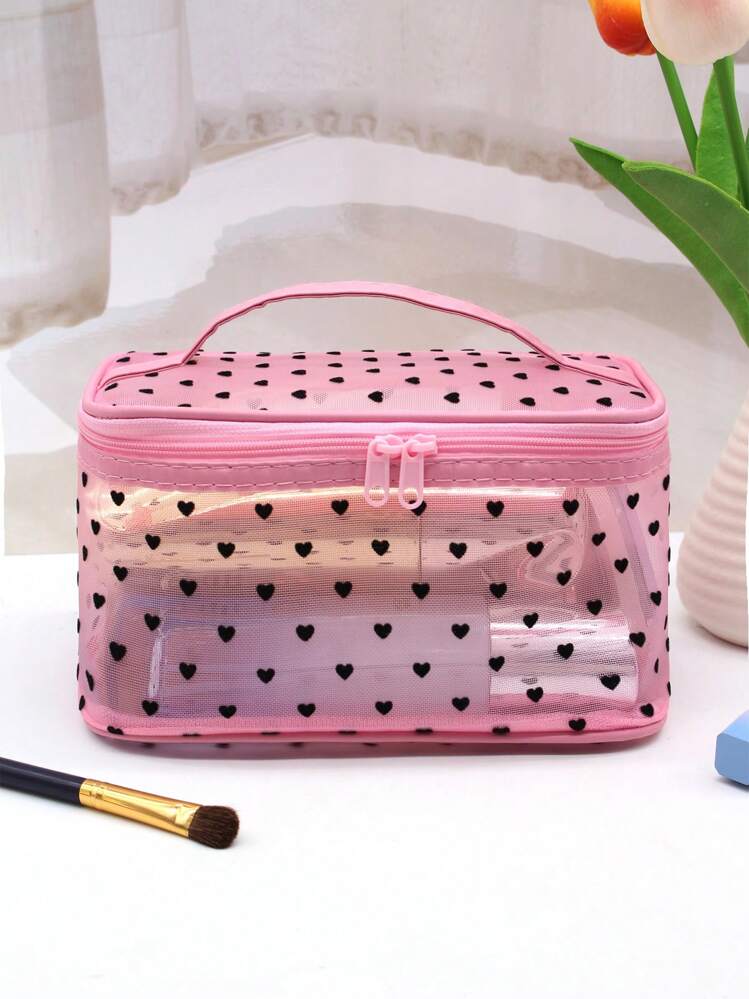 Heart Pattern Square Makeup Bag 1Pc Translucent Heart Pattern Square Makeup Bag Simple Travel Cosmetic Bag Black Friday Makeup Bag Makeup Pouch Skincare Bag Toiletry Bag Packing Cubes Travel Essential...
