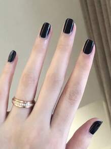 Instantly Upgrade Your Look With 24pcs Nude Black Press On Nails, Chic Glossy Medium Square Solid Full Cover Fake Nail Kit Nail Supplies - Black - View 1