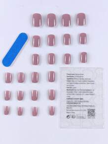 採用24入組短圓形實色經典全套假指甲套裝，按壓式假指甲，美甲工具，即時升級造型 - 淺灰紫 - 查看 2