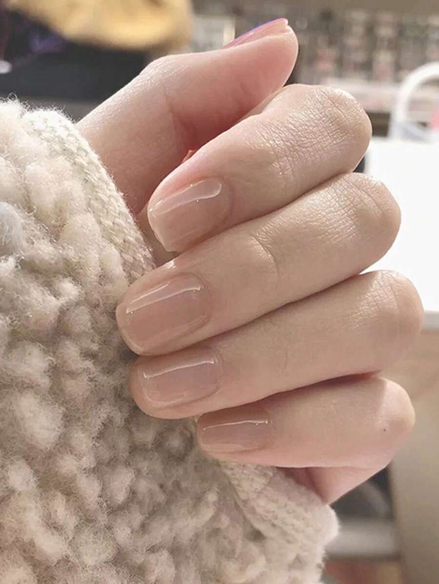 採用24入短方形純色全覆蓋假指甲套裝，瞬間升級你的造型，按壓式指甲，指甲用品 - 卡其色 - 查看 1