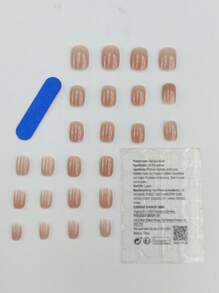 採用24入短方形純色全覆蓋假指甲套裝，瞬間升級你的造型，按壓式指甲，指甲用品 - 卡其色 - 查看 2