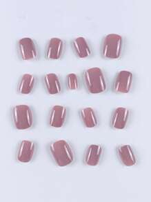 採用24入組短圓形實色經典全套假指甲套裝，按壓式假指甲，美甲工具，即時升級造型 - 淺灰紫 - 查看 3