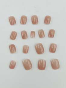 採用24入短方形純色全覆蓋假指甲套裝，瞬間升級你的造型，按壓式指甲，指甲用品 - 卡其色 - 查看 3