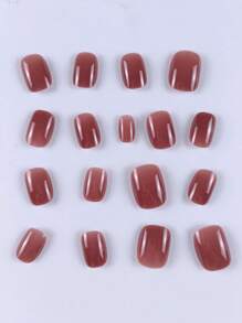24入組草莓玫瑰短圓頭實心全套假指甲套裝，即時升級你的外觀，壓克力指甲供應品 - 玫紅色 - 查看 3