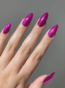 VV MEI JIA ER 24 chiếc Long lanh có độ dài vừa phải với lớp phủ UV Đầu móng tay hạnh nhân Vá móng tay giả - Màu Hồng Tươi - Xem 1