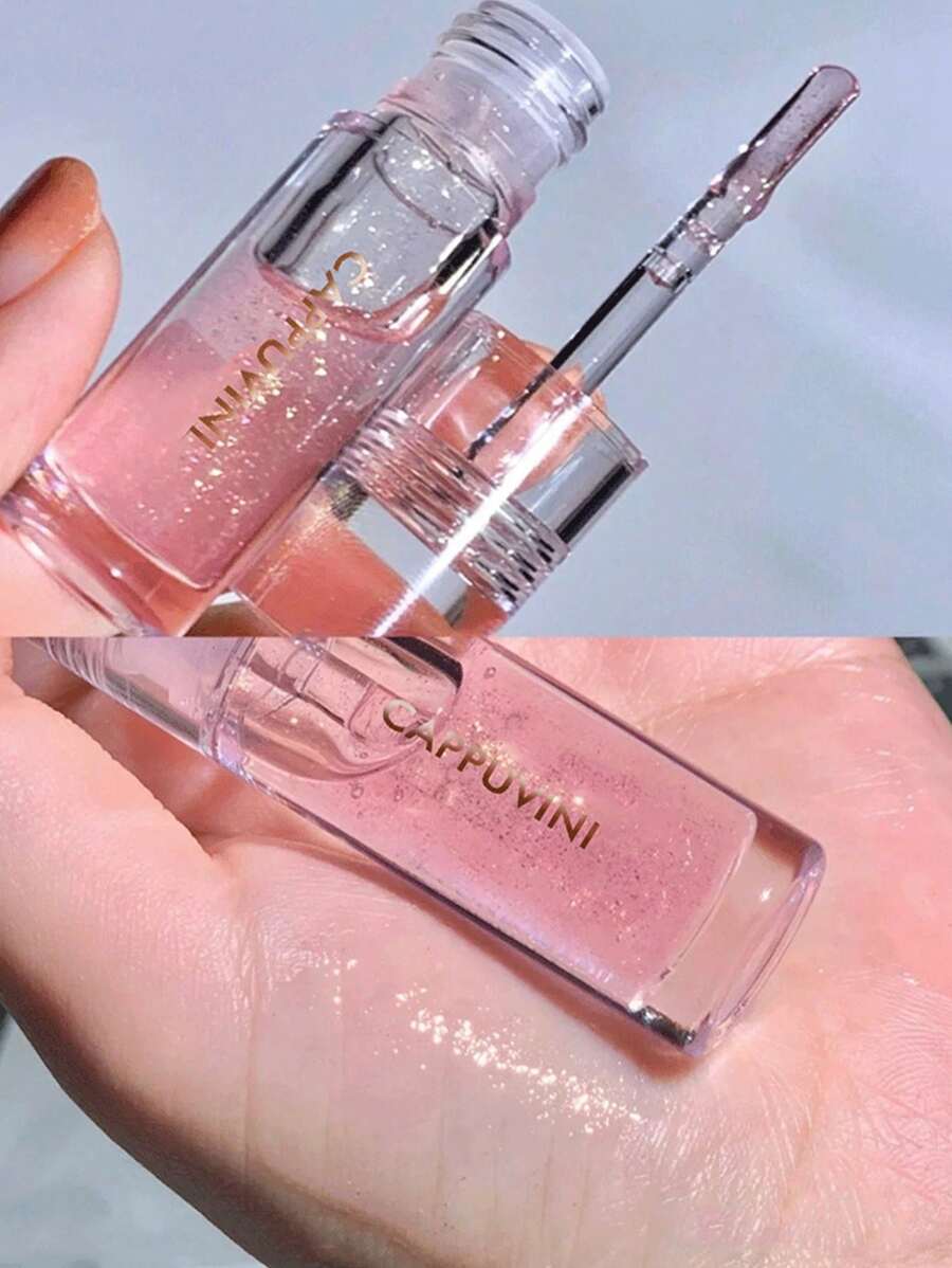 Cappuvini 水晶明亮唇油,透明閃耀珠光鏡子玻璃唇部口紅底座唇彩