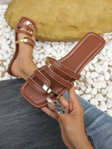 Dép đế bằng nữ thời trang mùa hè mới - màu nâu - Xem 1