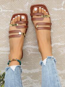 Dép đế bằng nữ thời trang mùa hè mới - màu nâu - Xem 5