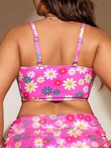 SHEIN Swim Curve Top bikini con estampado floral Smocked